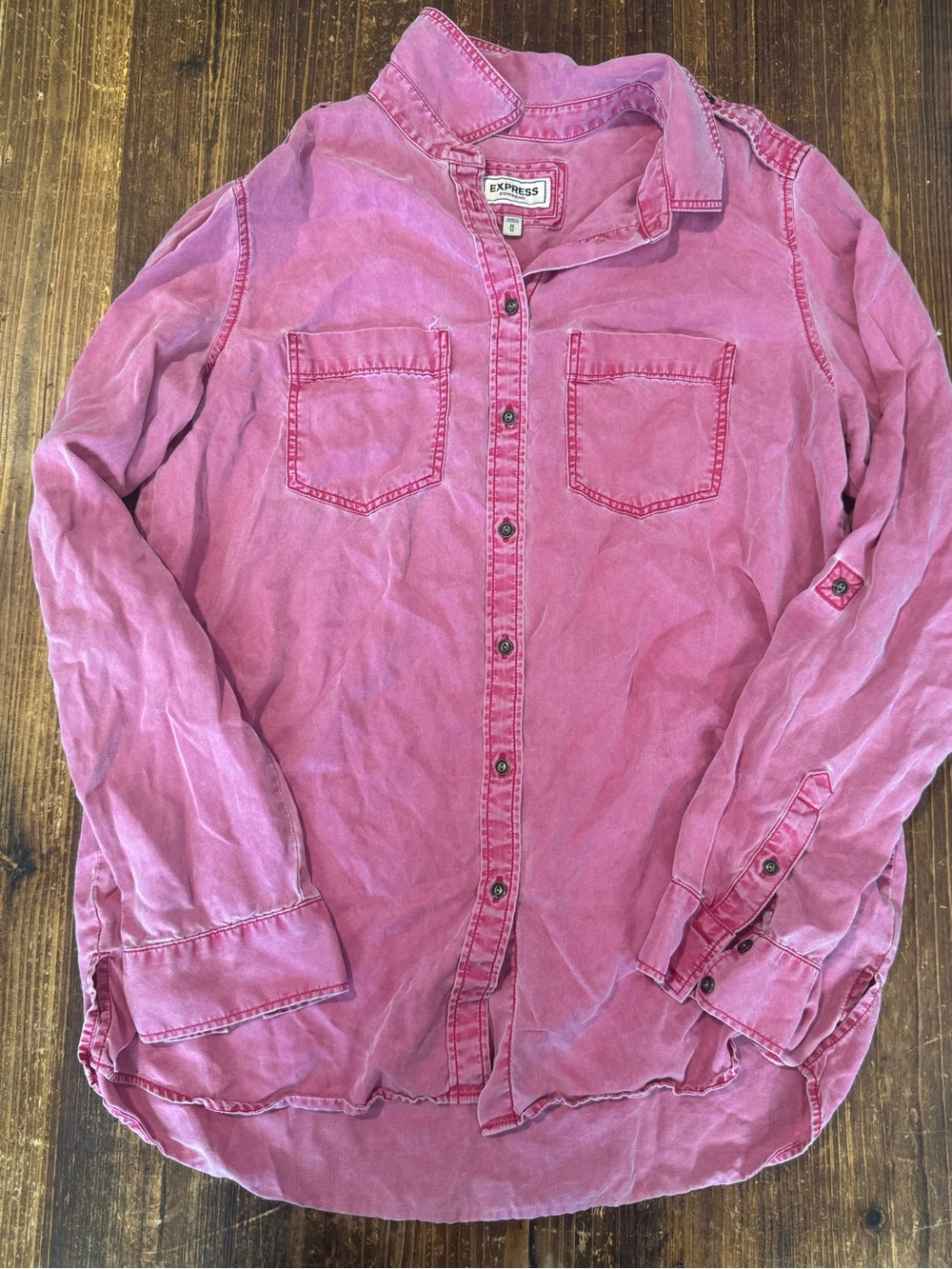 Express women Washed red Long-Sleeve Button-Down Shirt